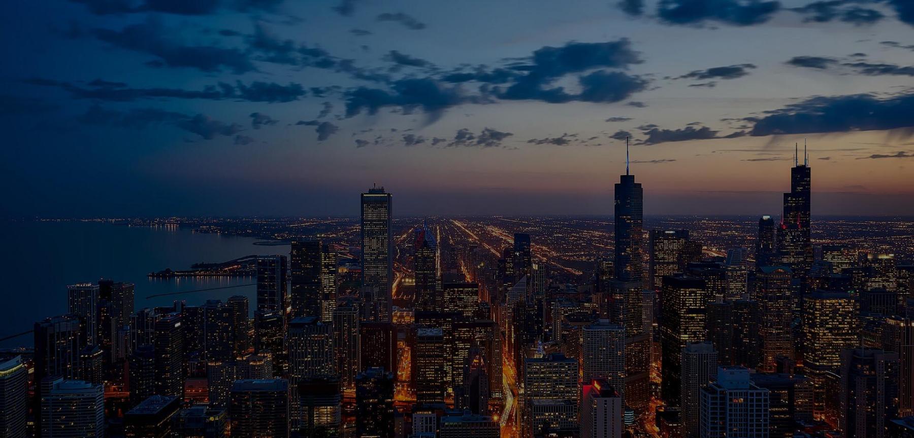 Chicago skyline at sunset